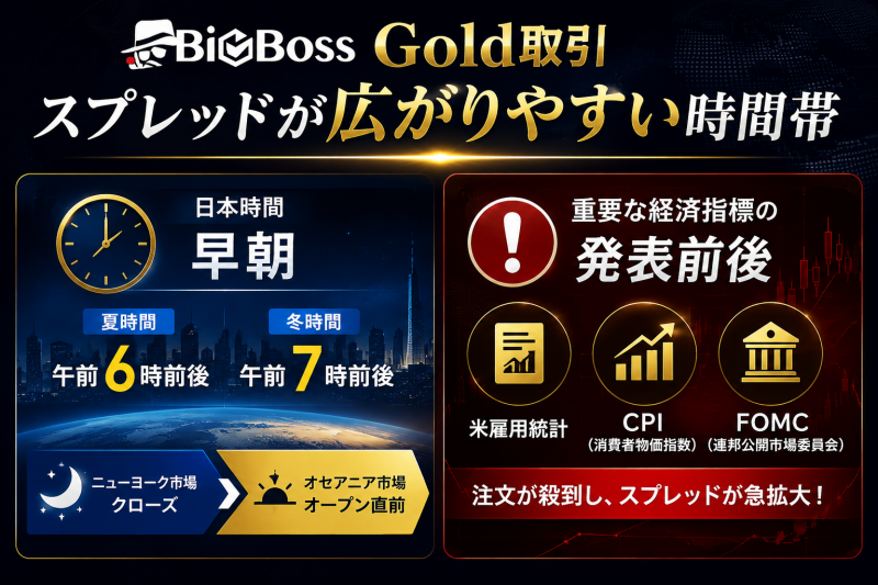bigbossのゴールドスプレッドが広がる時間帯