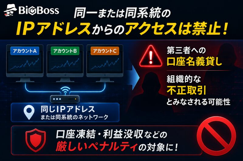 同一または同系統のIPアドレスからのアクセス（名義貸しの禁止）