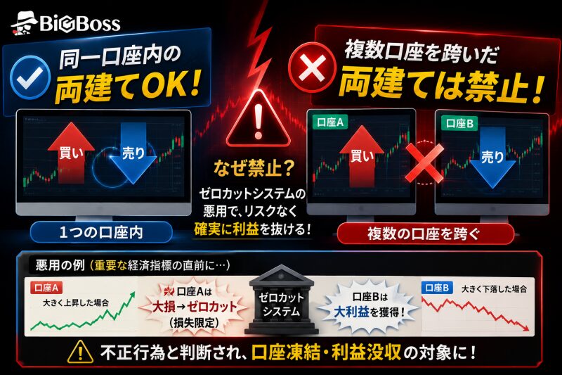 bigbossは異なる口座間で両建てをすることは禁止
