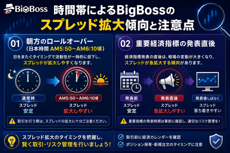 Bigbossでスプレッドが広がる時間帯