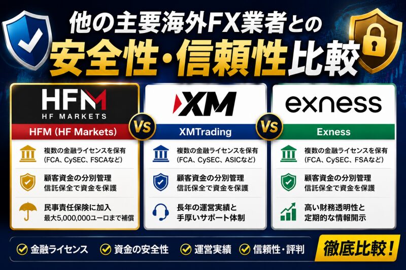 他の主要海外FX業者（XM、Exnessなど）との安全性・信頼性比較