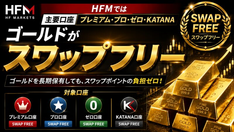 HFMでは主要口座（プレミアム、プロ、ゼロ、KATANA）においてゴールドがスワップフリー