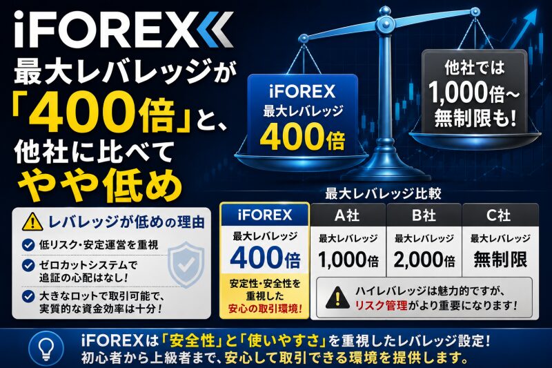 iFOREXは最大レバレッジが「400倍」と、他社に比べてやや低め