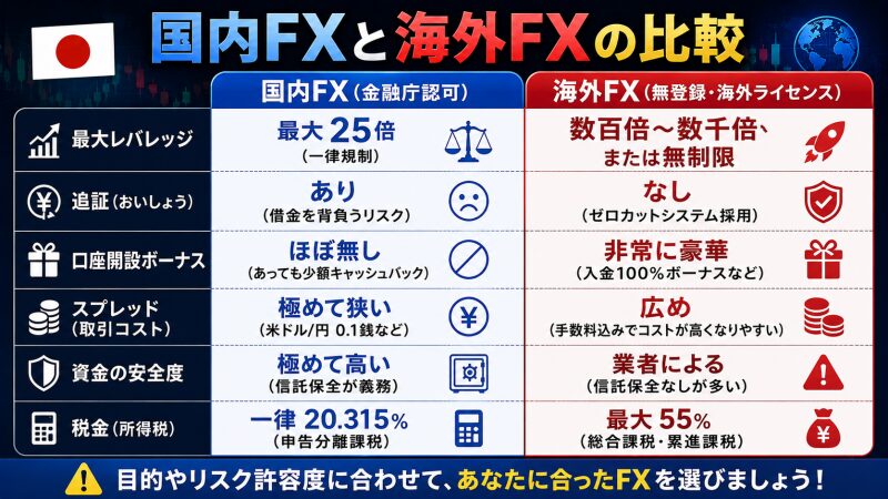 国内FXと海外FXの比較