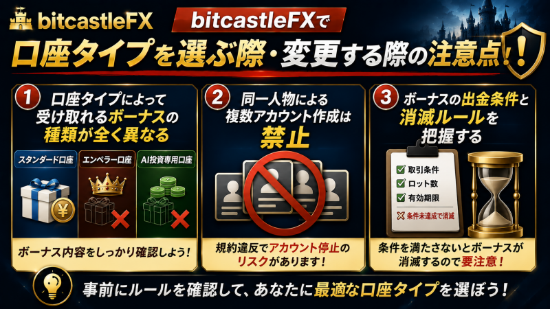 bitcastleFXで口座タイプを選ぶ際の注意点