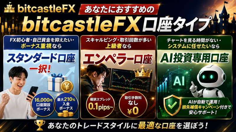 あなたにおすすめのbitcastleFX口座タイプ