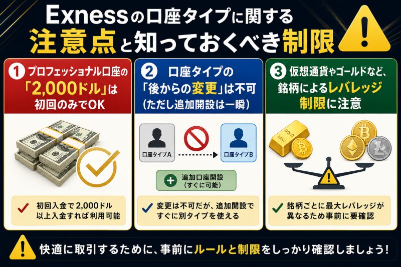 Exnessの口座タイプに関する注意点と知っておくべき制限