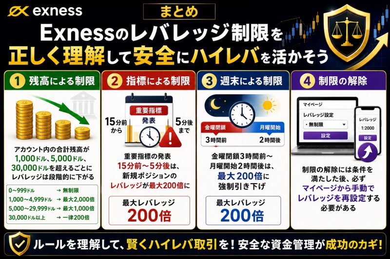まとめ：Exnessのレバレッジ制限を正しく理解して安全にハイレバを活かそう