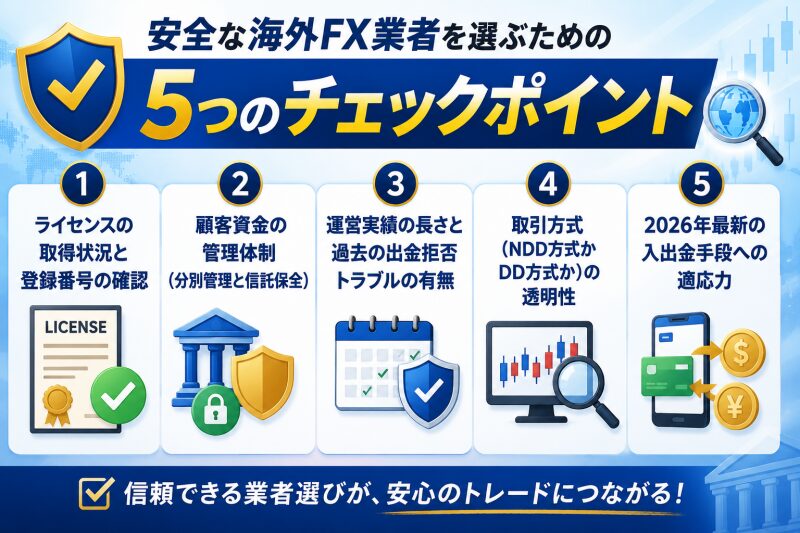 安全な海外FX業者を選ぶための「5つのチェックポイント」