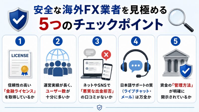 安全な海外FX業者を見極める5つのチェックポイント