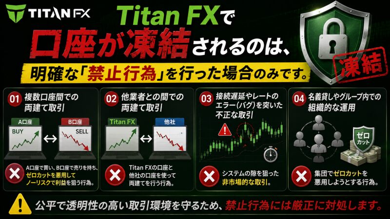 TitanFX口座が凍結・停止されるケース（禁止行為）