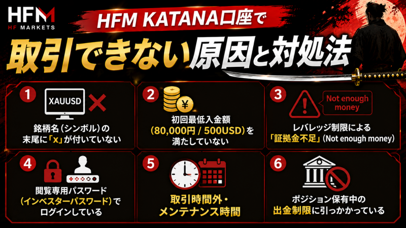 HFM KATANA口座で取引できない原因と対処法